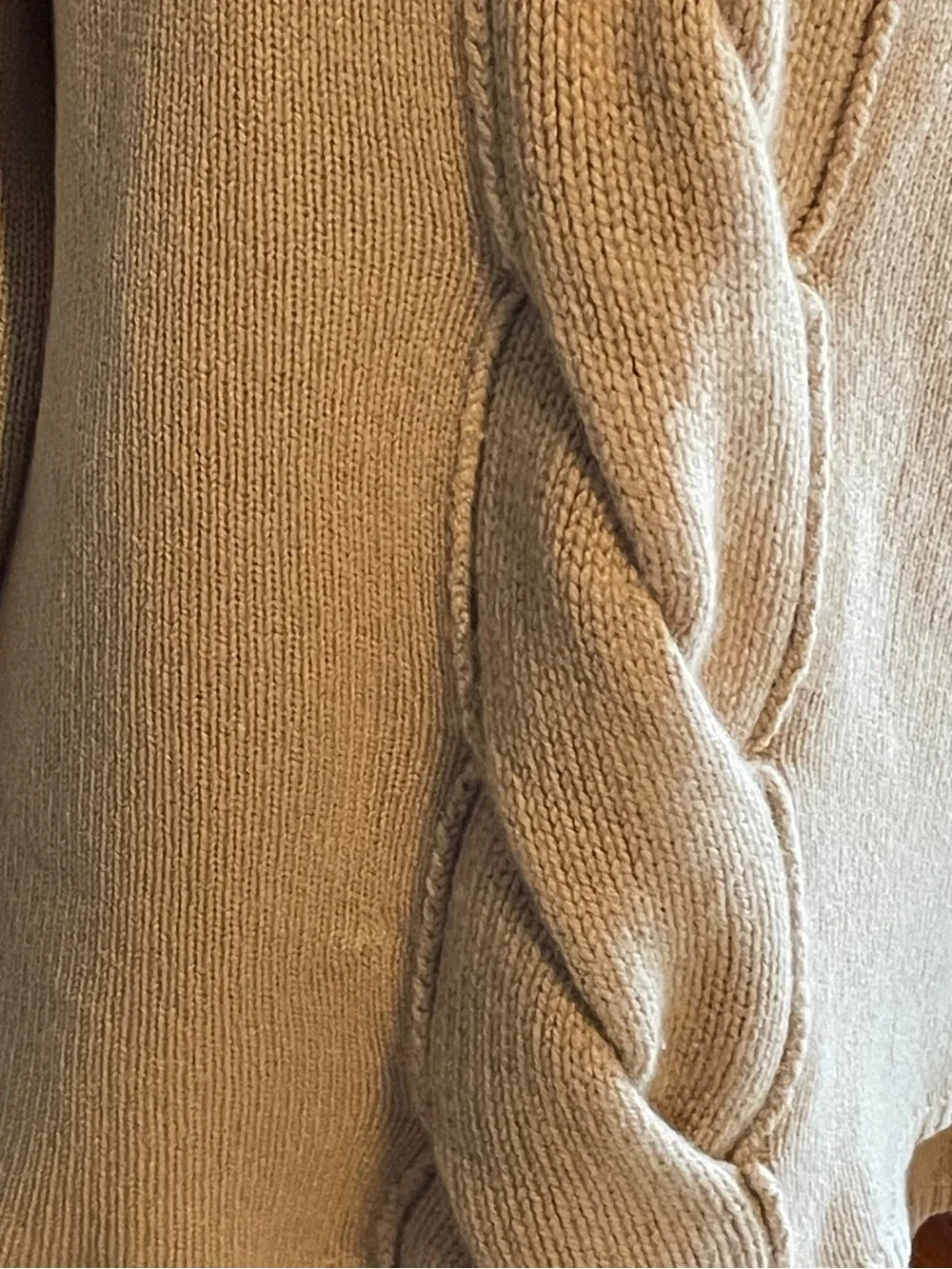 MADISON STUDIO Women's XL Tan 100% Cashmere Shawl Collar Cable Knit Sweater Top - Picture 13 of 15